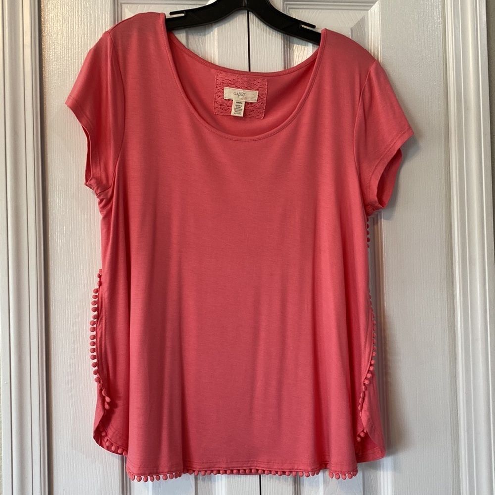 Cupio Coral Top with Pom Pom Detail New